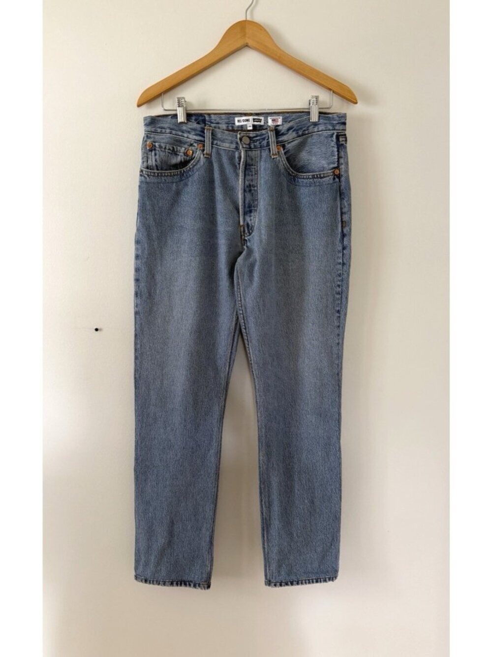 Redone/Levi’s Mid Rise Slim Straight Jeans In Indigo Reconstructed In USA $395
